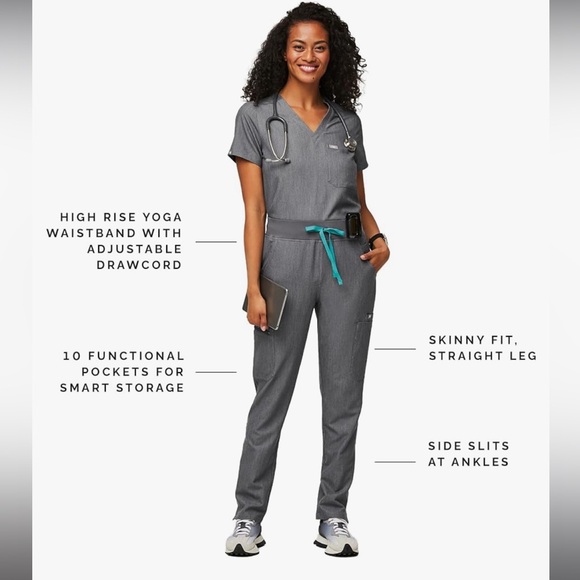 Figs Pants - FIGS Catarina Scrub Tops for Women — Classic Fit, 1 Pocket FIGS YOLA pants XS/SM